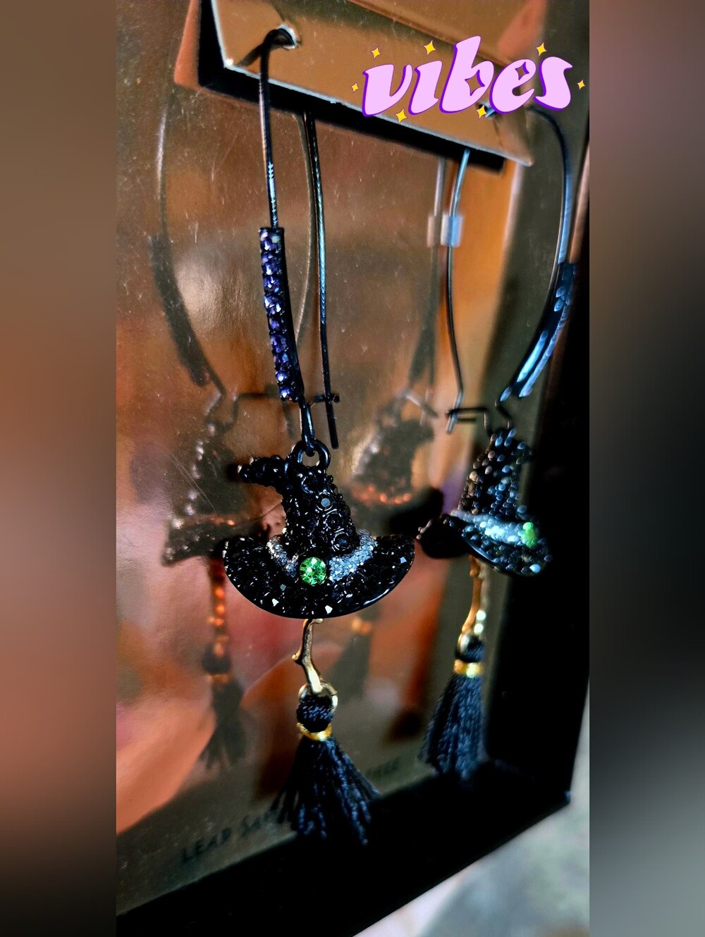 New Betsey Johnson Black Witch Hat And Broom Earrings